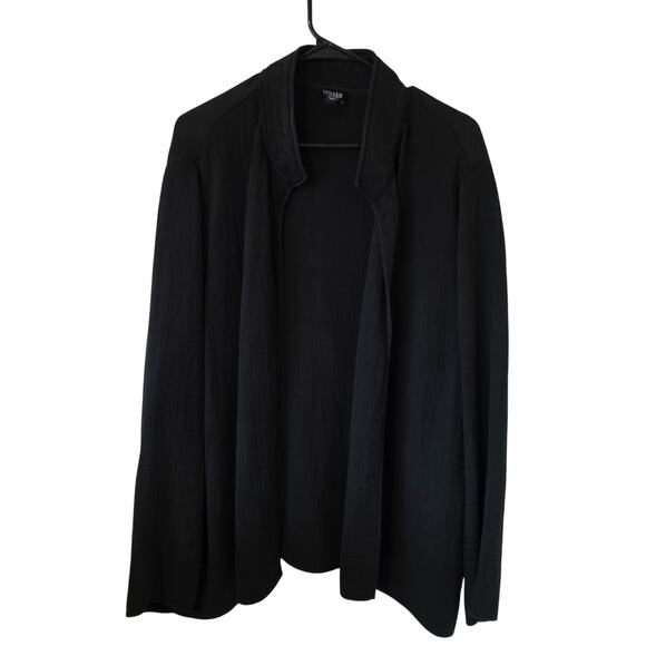 Eileen Fisher Woman Open Front Textured Crepe Jacket Plus Size 1X Black Career - Picture 1 of 4